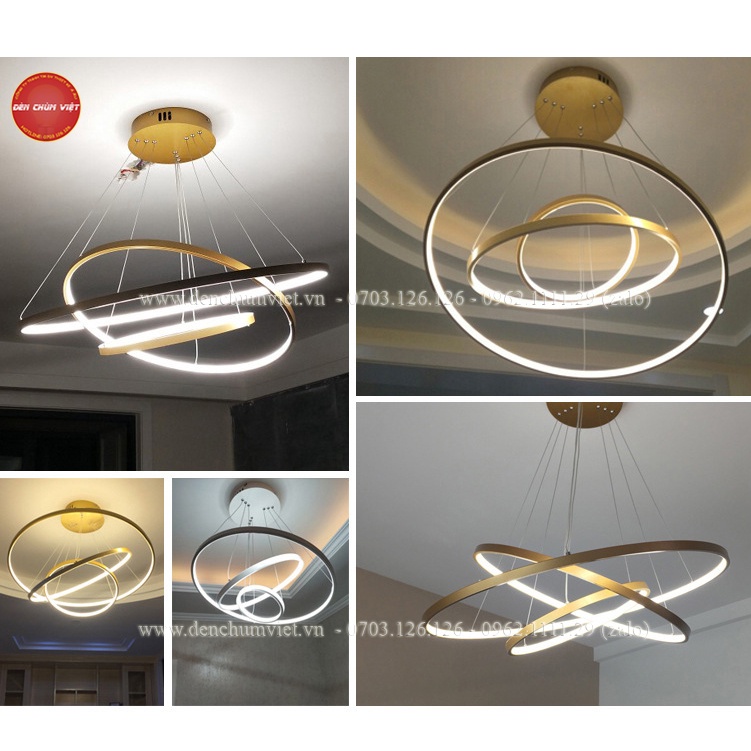 Đèn thả 3 vòng led hiện đại trang trí phòng khách, bàn ăn, homestay...