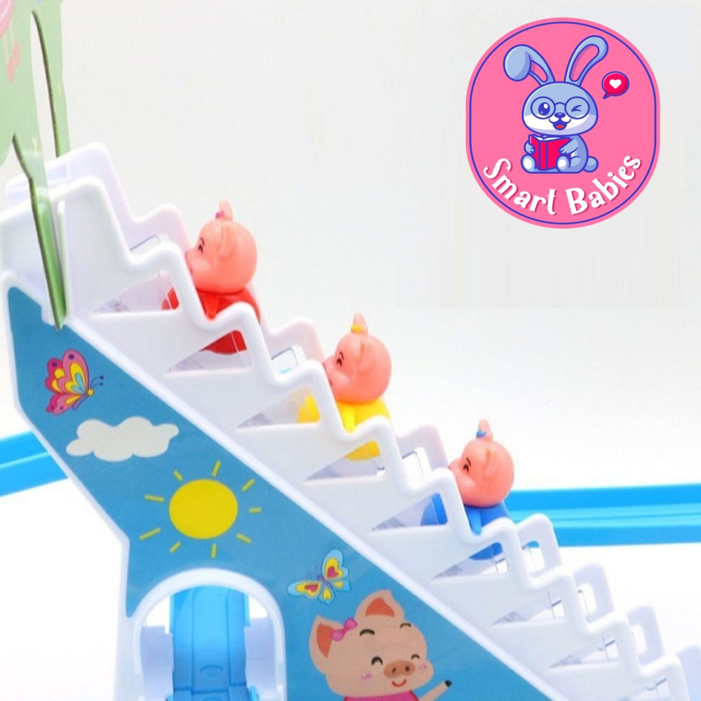 Hộp đồ chơi heo Peppa leo cầu thang trượt cầu trượt có nhạc có ánh sáng kích thước 25 x 27 x 14cm