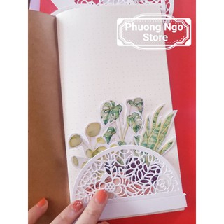 2 Bìa ren Hoa bán nguyệt trang trí sổ Scrapbook Journal