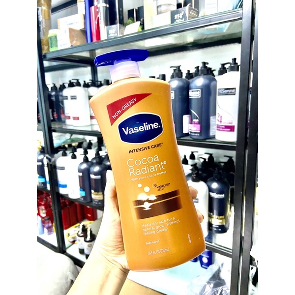 Vaseline Nâu - Sữa Dưỡng Thể Vaseline Cacao Radiant With Pure Cocoa Butter Chuyên Dưỡng Ẩm Mềm Mịn Da 725ml