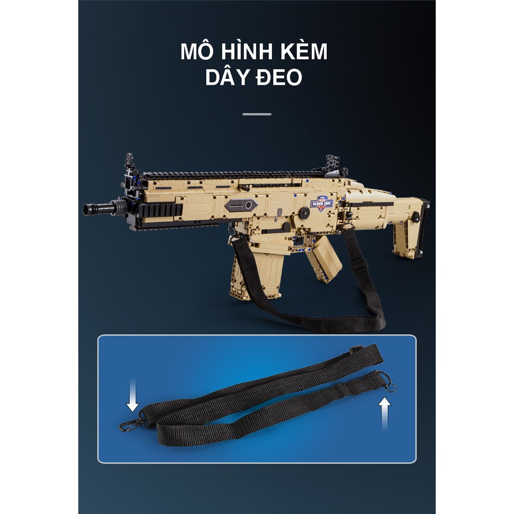 Đồ Chơi Lắp Ráp Kiểu Lego Mô Hình Súng PUBG SCAR-L 1406 Mảnh Ghép - Chế Độ Bắn Liên Thanh Chạy Bằng Động Cơ Pin Sạc