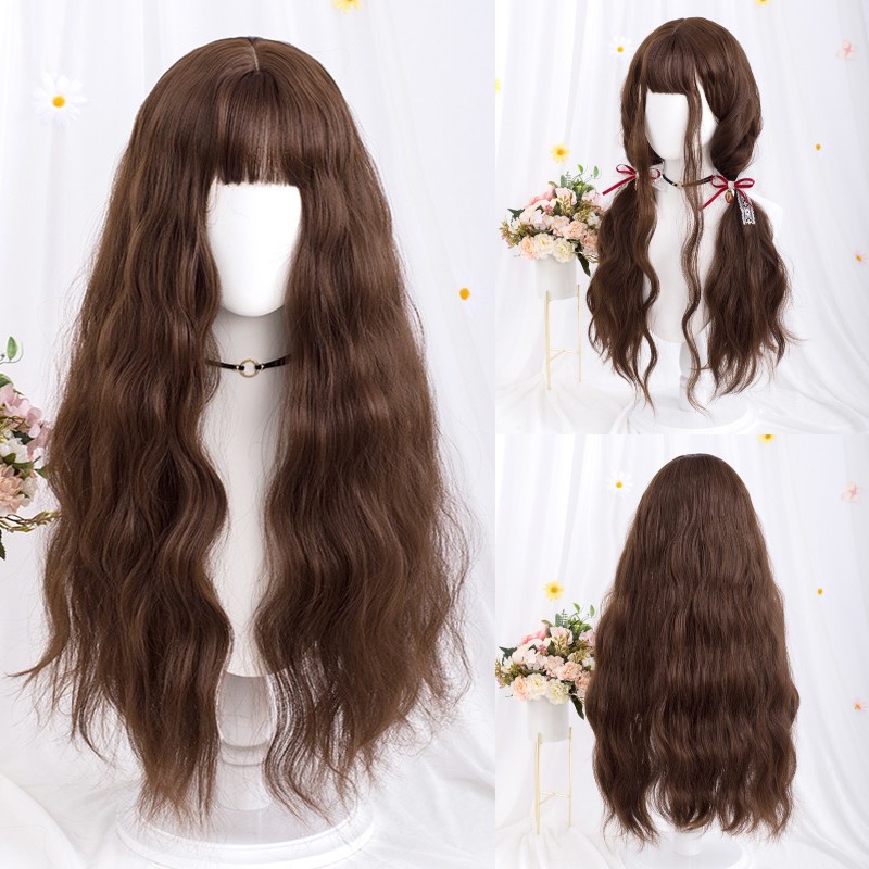 Bộ Tóc Giả Dài Xoăn Màu Tím Tím Xám Tự Nhiên Bằng Sợi Tổng Hợp Chịu Nhiệt Dành Cho Nữ