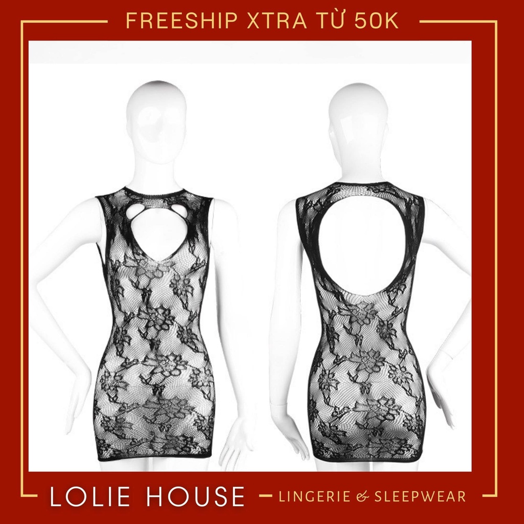Đồ lót liền thân sexy dáng váy ren lưới xuyên thấu sexy ôm body co giãn LOLIE HOUSE - BS20