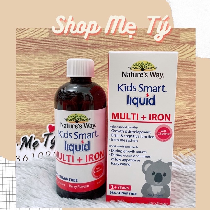 Siro Nature's Way bổ sung vitamin tổng hợp và sắt Smart Liquid Multi + Iron 200ml của Úc Nature way cho bé từ 1 tuổi