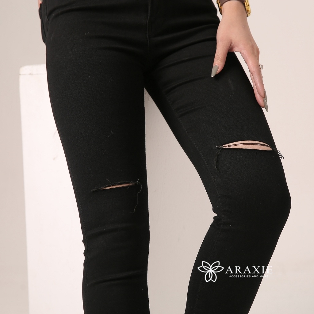 Quần jean nữ rách Araxie quần bò ôm cạp cao màu đen quần skinny jean nữ co giãn 4 chiều JASK-011 | BigBuy360 - bigbuy360.vn