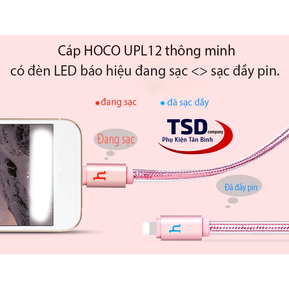 Cáp Hoco UPL12 i.P Chính Hãng Dài 2 Mét Có Đèn Báo Sạc Đầy