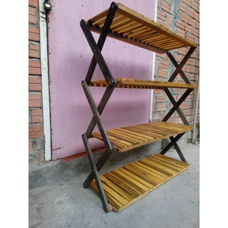 Kệ để giày,4 tầng,kệ để chậu cây, gấp gọn, ngang 85 cm,gỗ wenge, chịu nước không cần lắp ráp, màu da bò, 1 cái.