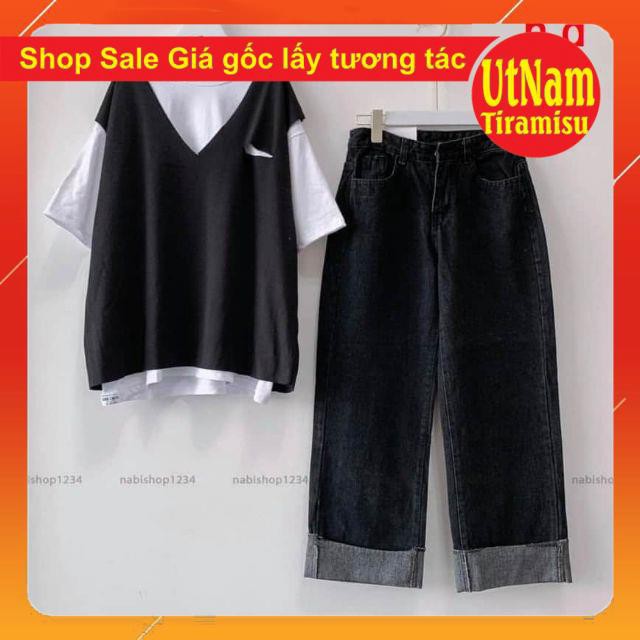 Sét 3 món gile + áo trắng + quần bò