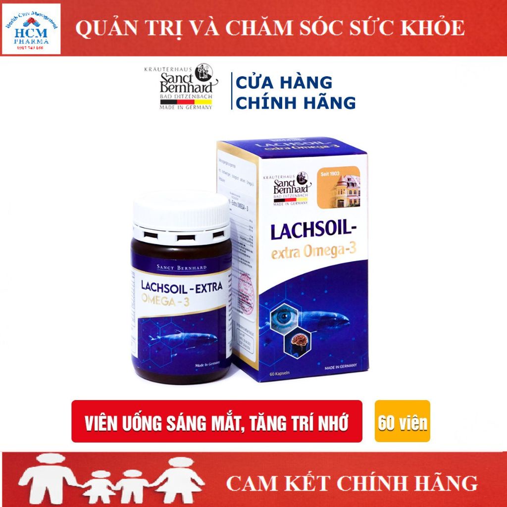 Viên uống bổ mắt hỗ trợ tim mạch dầu cá hồi Omega 3 Lachsoil chính hãng Sanct Bernhard Đức Hộp 60 viên TTG14