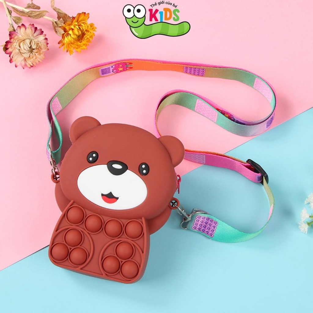 Túi POPIT Gấu xinh dễ thương đeo chéo chất liệu silicon cho bé bóp bong bóng giảm căng thẳng - TÚI GẤU NHỎ