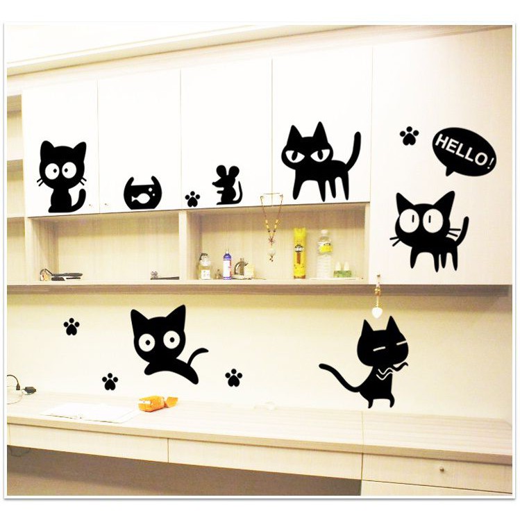 Decal dán tường [GIÁ SỐC] Mèo đen dễ thương DKN035