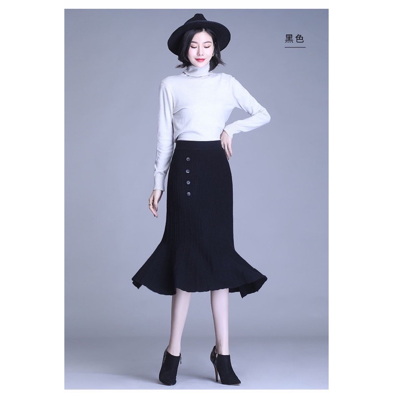 Chân váy len dài đuôi cá đính khuy QC siêu xinhh | BigBuy360 - bigbuy360.vn