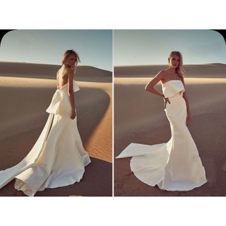  váy chụp ảnh cưới đuôi cá dài đầm cưới đi bàn kèm nơ 