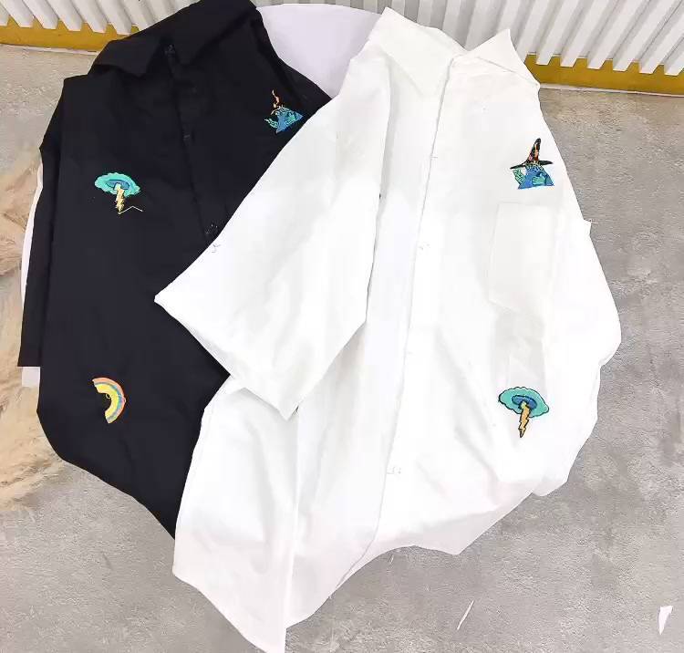 [VIDEO ẢNH THẬT SHOP QUAY] Áo Sơ Mi Tay Lỡ Unisex Form Rộng Nam Nữ Ulzzang Hình Thêu Chất Co Dãn Thoải Mái | BigBuy360 - bigbuy360.vn