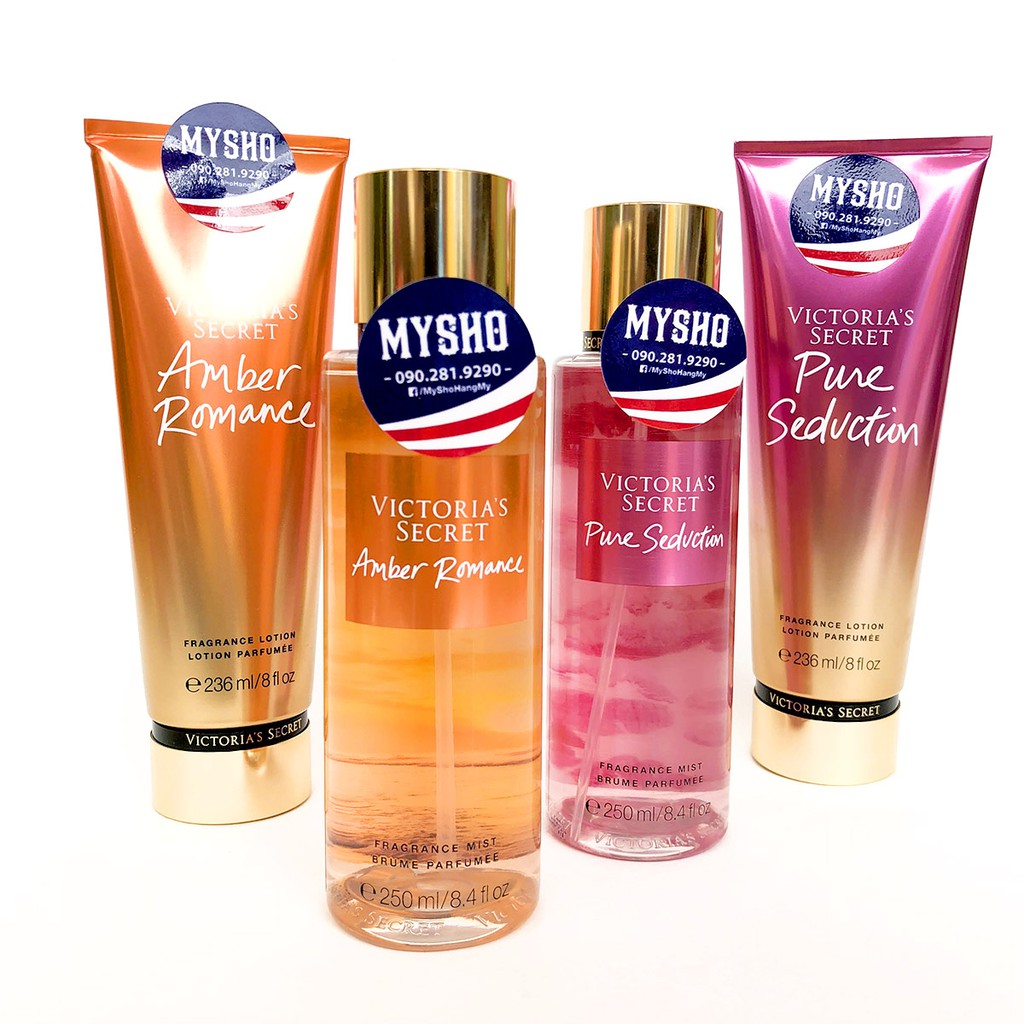 Pure Seduction và Amber Romance - Nước hoa toàn thân, dưỡng thể Victoria's Secret USA