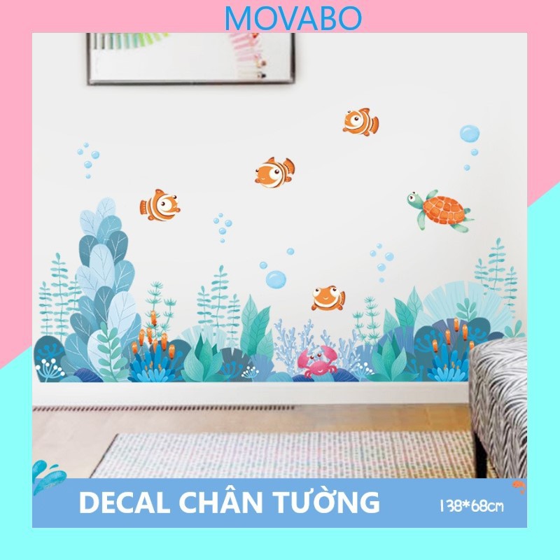 Decal trang trí chân tường phòng bé hình thế giới động vật dưới đáy biển kích thước 138x68cm