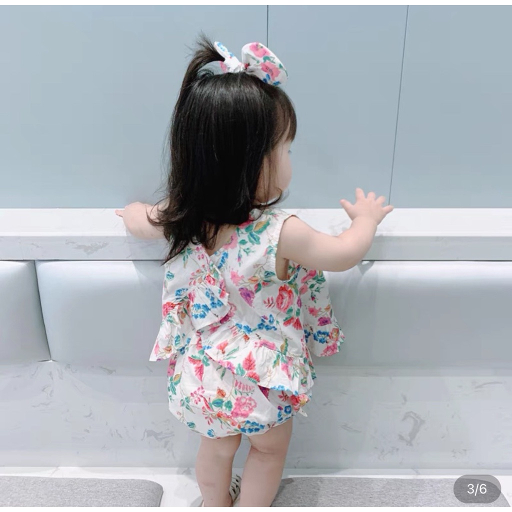 Set Bộ Bé Gái Sát Nách Vải Thô Mềm Hoa Nhí Cực Yêu, Bộ Đồ Cho Bé Mặc Đi Chơi Đi Học