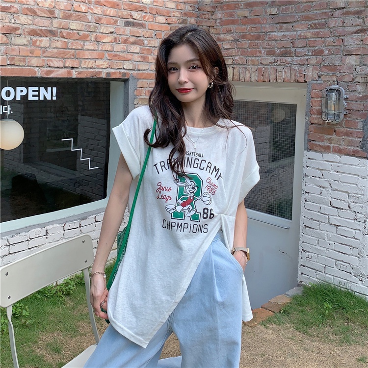 Áo thun dáng rộng thiết kế xẻ tà phong cách hàn quốc 2 màu tùy chọn thời trang cho nữ | BigBuy360 - bigbuy360.vn