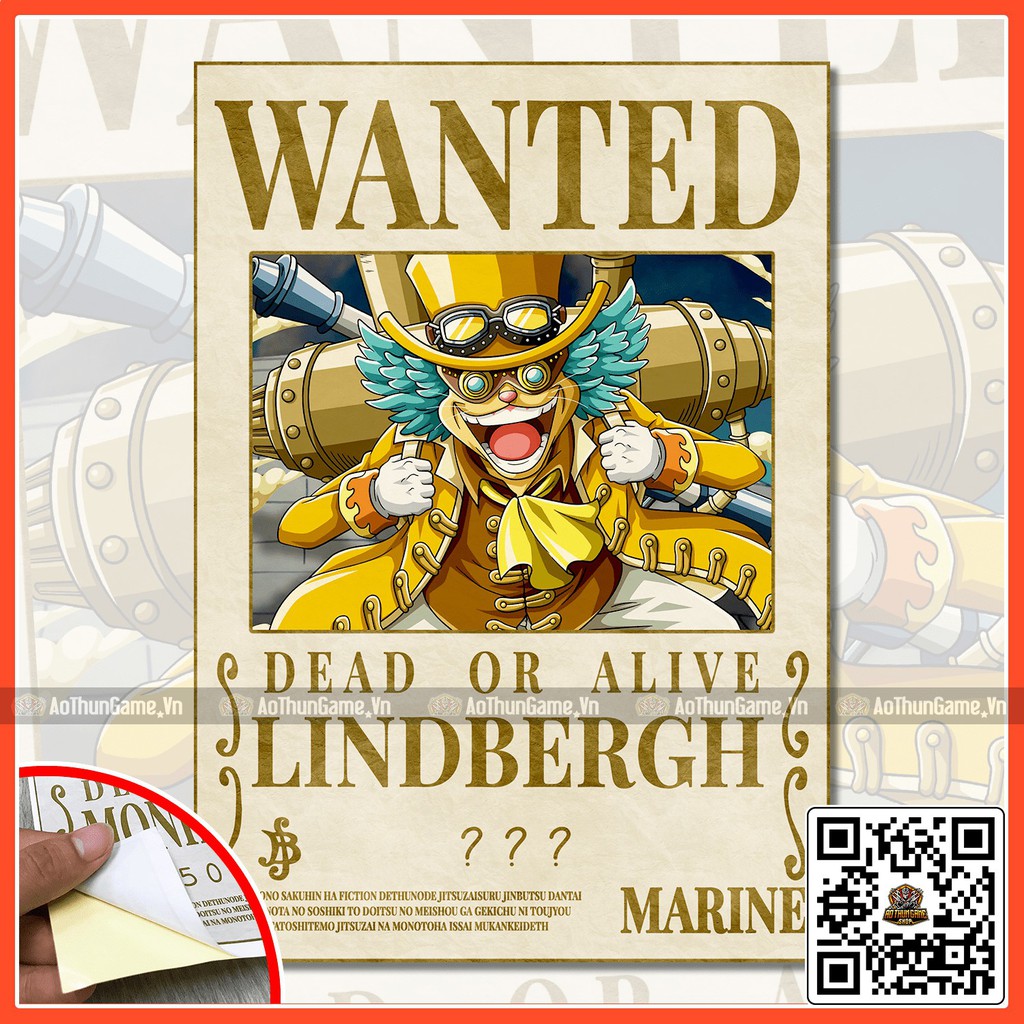 Poster One Piece Lindbergh / Poster  truy nã One Piece / Hình dán tường Full HD mới nhất (Shop AoThunGameVn)