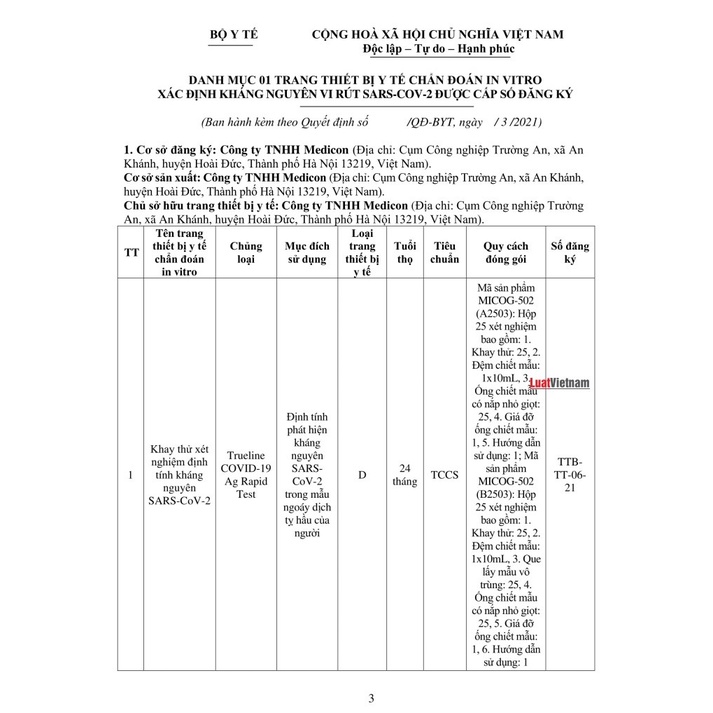 Test nhanh covid dịch tỵ hầu trueline