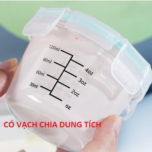 Hộp thủy tinh, hũ thủy tinh,cốc nấu cháo có chia vạch 120ml trữ đồ ăn dặm cho bé mesocshop