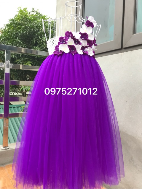 Đầm tutu cho bé ❤️FREESHIP❤️ Đầm tím đính hoa tú cầu trắng tím 1 quai