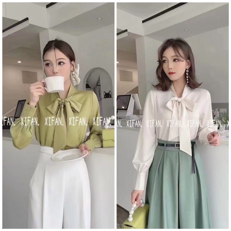 Áo Sơ Mi Nữ Công Sở Kiểu Cổ Nơ Cột Sang Chảnh Phong Cách Hàn Quốc - JANGMINA SHOP