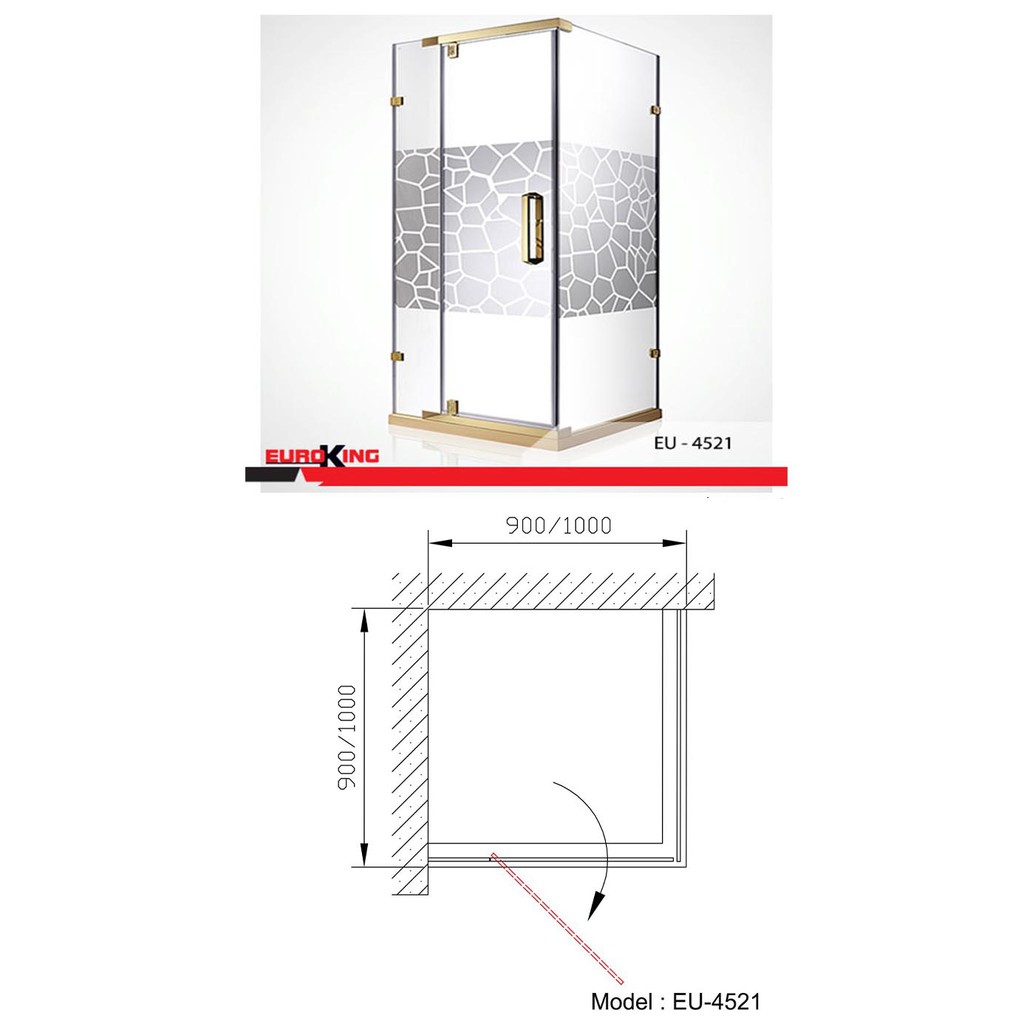 Phòng tắm kính cường lực EuroKing EU - 4521, cửa mở, nhập khẩu