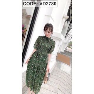 Đầm xanh hoa nhí voan lụa msvay021