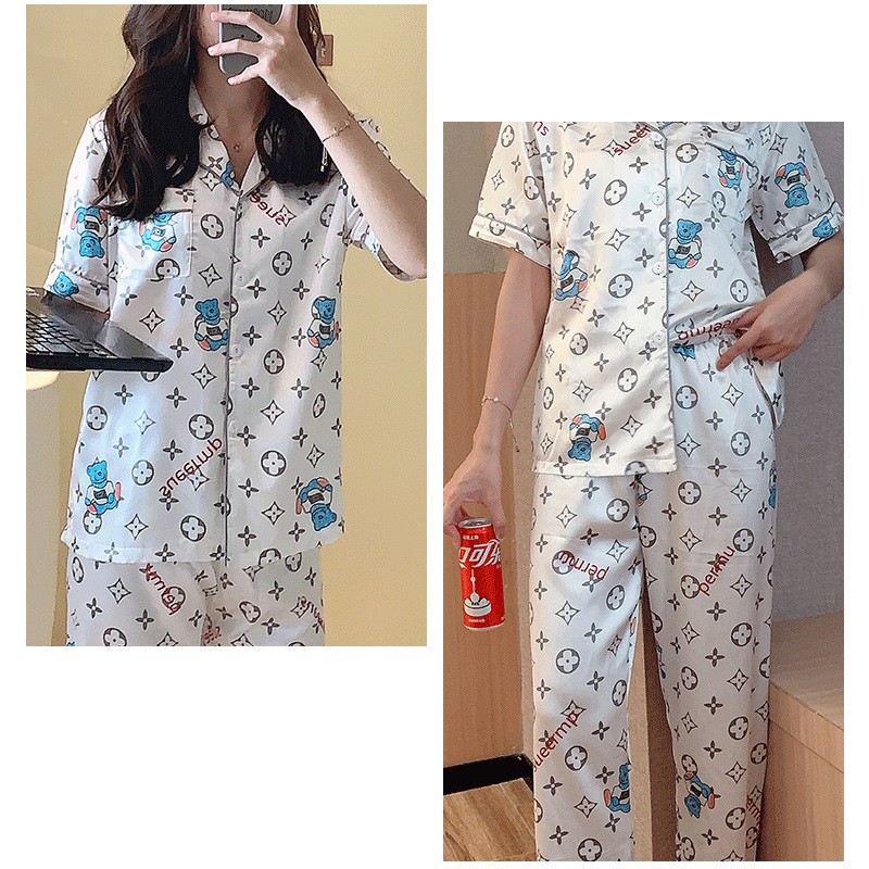 Women's Home Service Summer Suit Ice Silk Thin Two-piece Pajamas Suit
