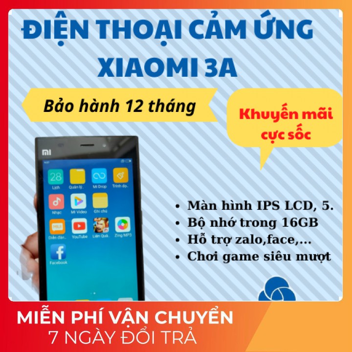 [Sốc] Điện thoại cảm ứng giá rẻ pin khủng Xiaomi 3a Ram 2G-Rom 16GB chơi game siêu mượt-Bảo hành 12 tháng