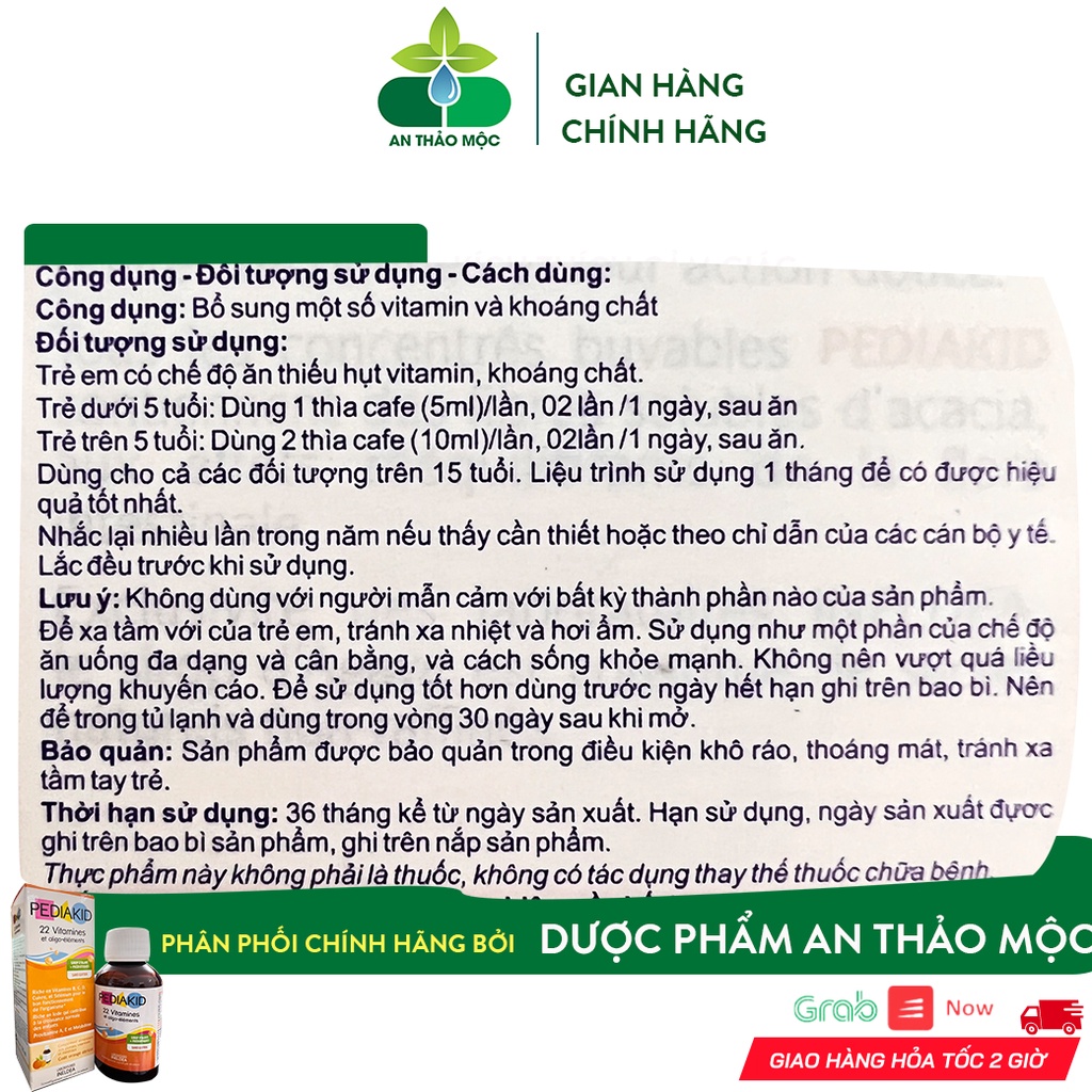 Bổ Sung Vitamin Khoáng Chất PEDIAKID 22 Vitamines Giúp Bé Tăng Cường Sức Khỏe Miễn Dịch Tốt.Chai 125ml