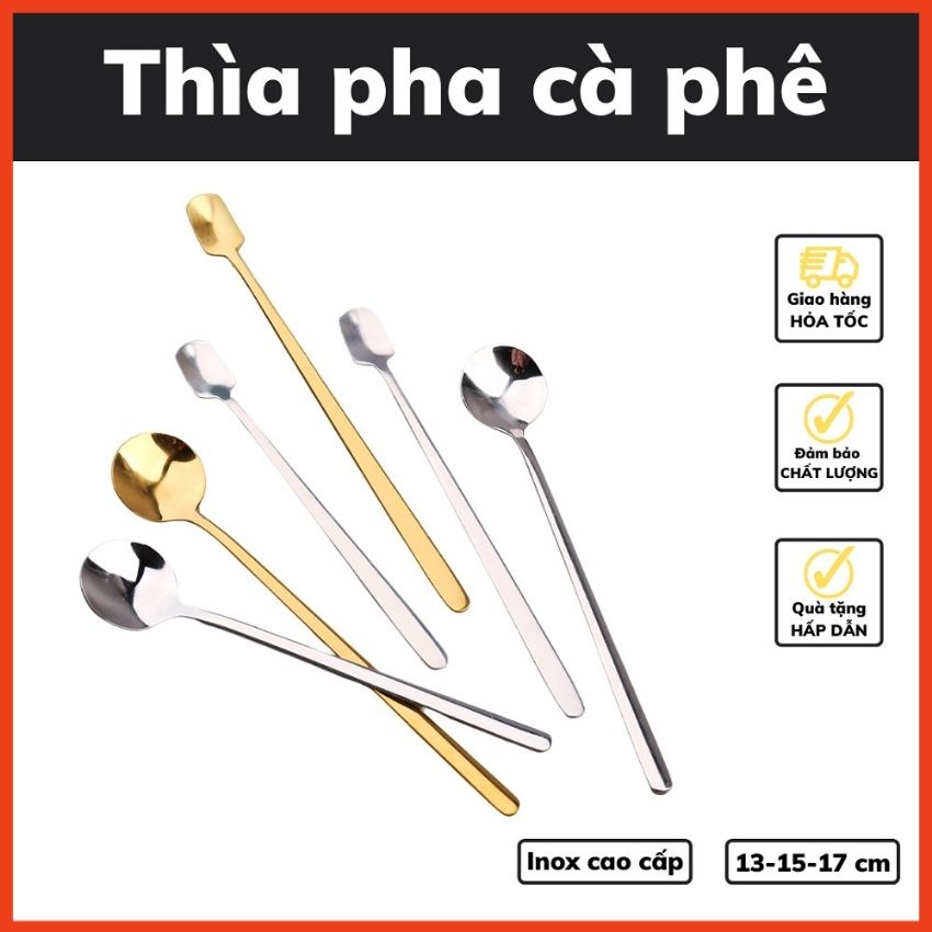 Thìa Pha Cà Phê Pha Trà Mạ Vàng Inox 304 Pha Trà Muỗng Cafe Cán Dài Kiểu Dáng Hiện Đại Thiết Kế Sang Trọng 13 15 17 Cm