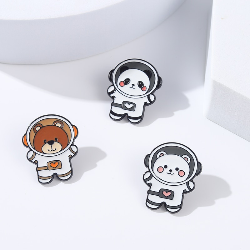 Ghim Cài Áo Kim Loại Hình Gấu Trúc / Mèo / Phi Hành Gia Dễ Thương