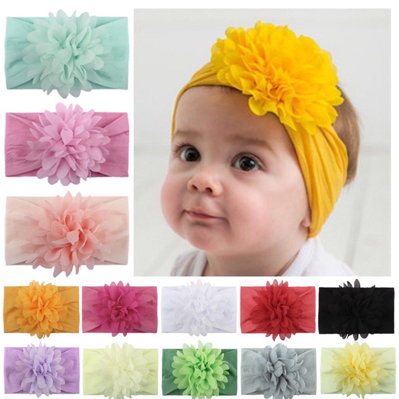 Turban vải có hoa ren chùm cho bé