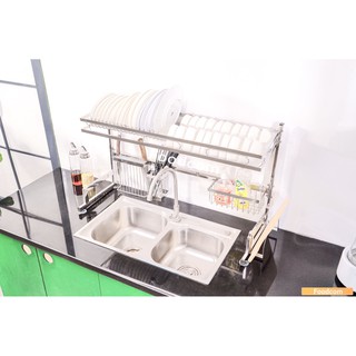 [Xuất Nhật] Kệ chén, sóng chén đa năng Foodcom, inox màu bạc cao cấp chống rỉ sét, dài 86-106cm,TẶNG KÈM khăn lau bếp