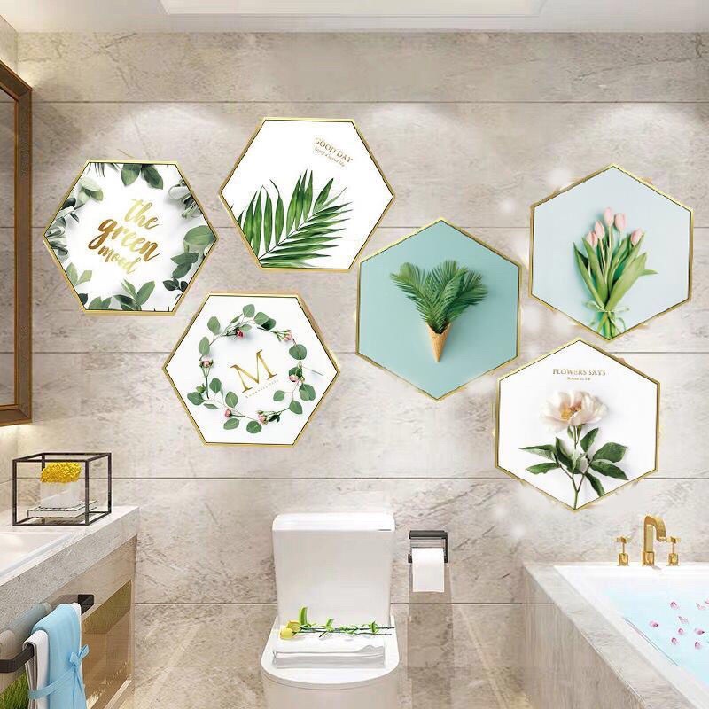 Decal dán tường, Tranh dán tường mẫu lục giác chất liệu cao cấp chống thấm nước.