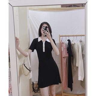 Váy polo nữ đen dáng ôm váy nữ ngắn body chân váy chữ a len tăm