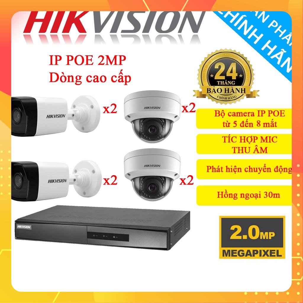 Bộ Camera 5/6/7/8 Mắt IP POE HIKVISION 2.0MP [ TÍC HỢP MIC ] - Hàng Chính Hãng, Bảo Hành 24 Tháng
