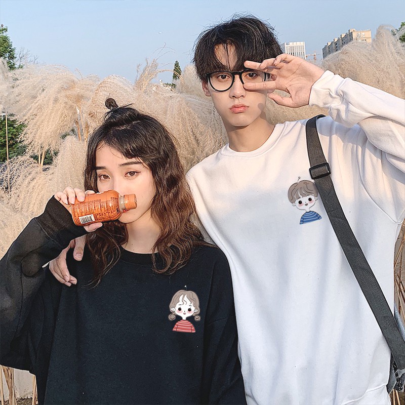 Áo Đôi Sweater Chàng trai cô gái phong cách Ulzzang Hàn Quốc tay dài họa tiết in hình cá tính ANHStore CZ689