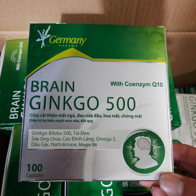 Hoạt huyết dưỡng não BRAIN GINKGO 500 - giúp hoạt huyết ,tăng cường lưu thông máu lên não - Hộp 100 viên