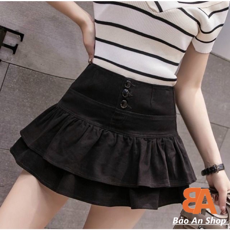 Chân váy ngắn lưng cao chất vải kaki 2 tầng có quần trong