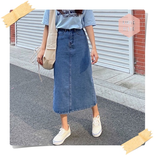 (SẴN) Chân Váy bò dài FIRST DATE chân váy jean denim  chữ A chân váy jeans trơn basic đơn giản dễ phối | BigBuy360 - bigbuy360.vn