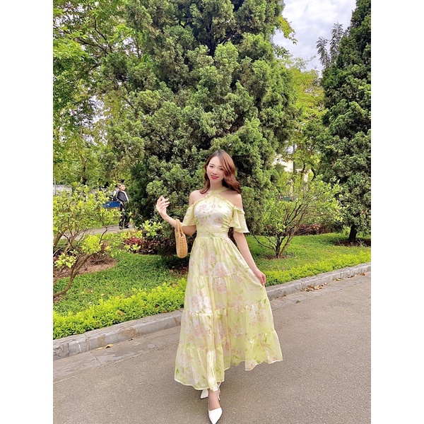 đầm maxi chéo cổ có hoạ tiết hoa VeraDress