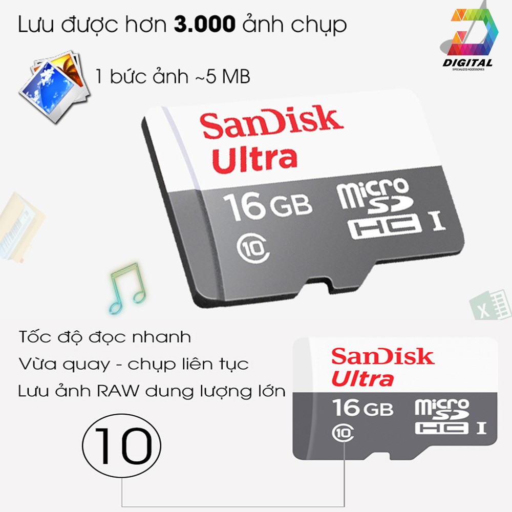 Thẻ Nhớ SanDisk Ultra 16GB 100MB/s MicroSDXC UHS-I A1 Chính Hãng