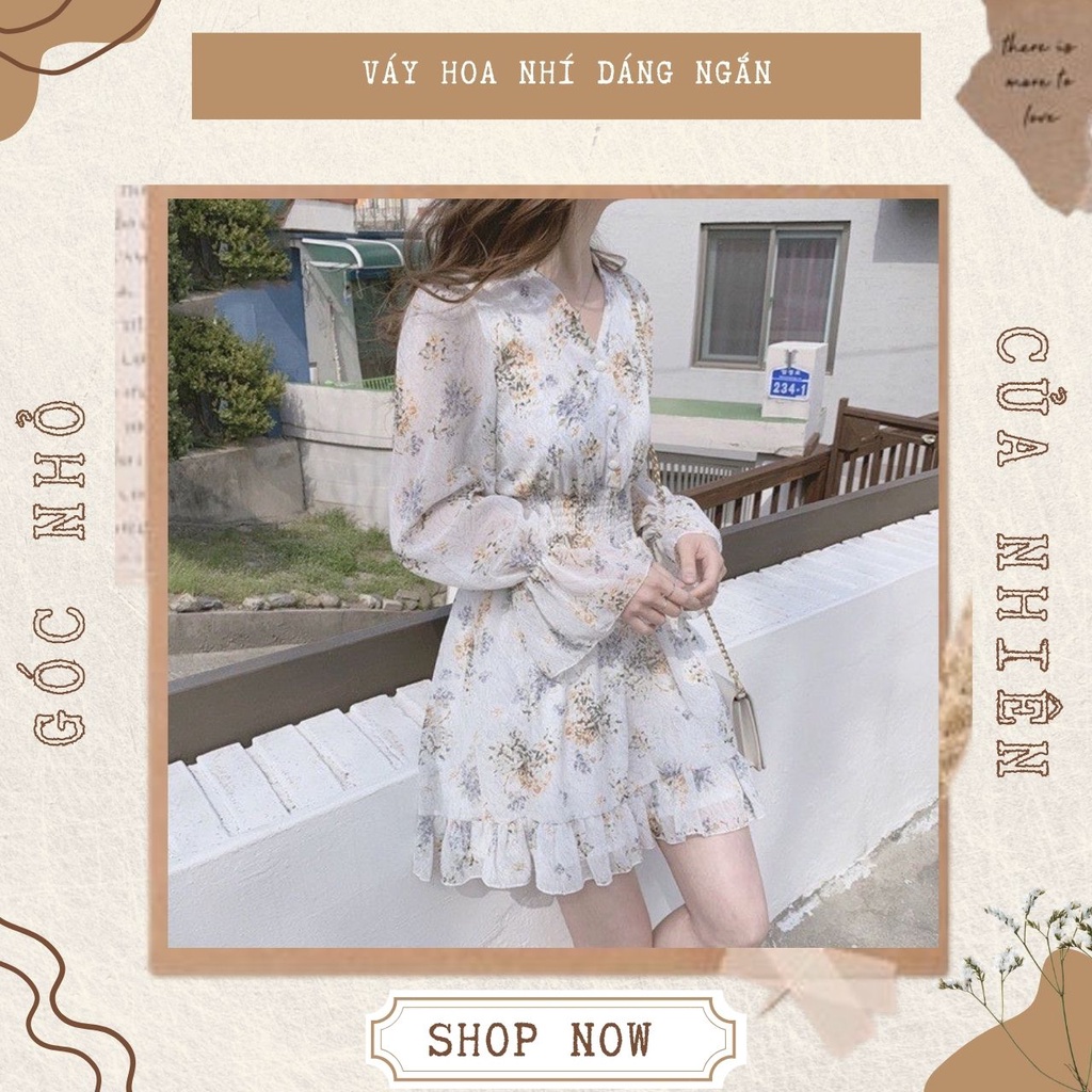 Váy Hoa Nhí Vintage Tay Dài Chun Eo Ullzzang