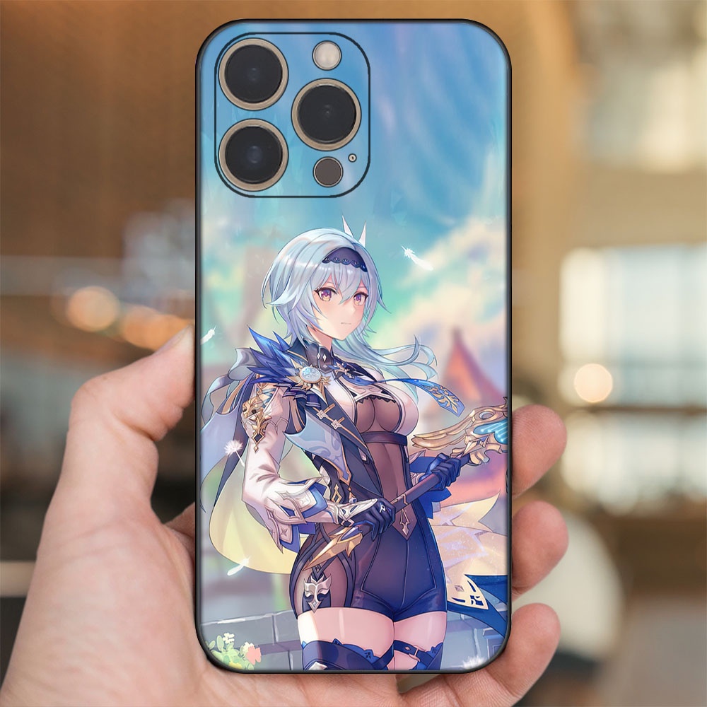 Ốp lưng iPhone 14 Pro dẻo đen cạnh vuông in hình Eula Genshin Impact