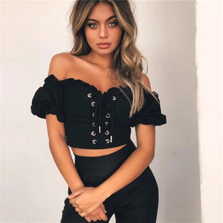 Áo Croptop Tay Phồng Trễ Vai Quyến Rũ Dành Cho Nữ