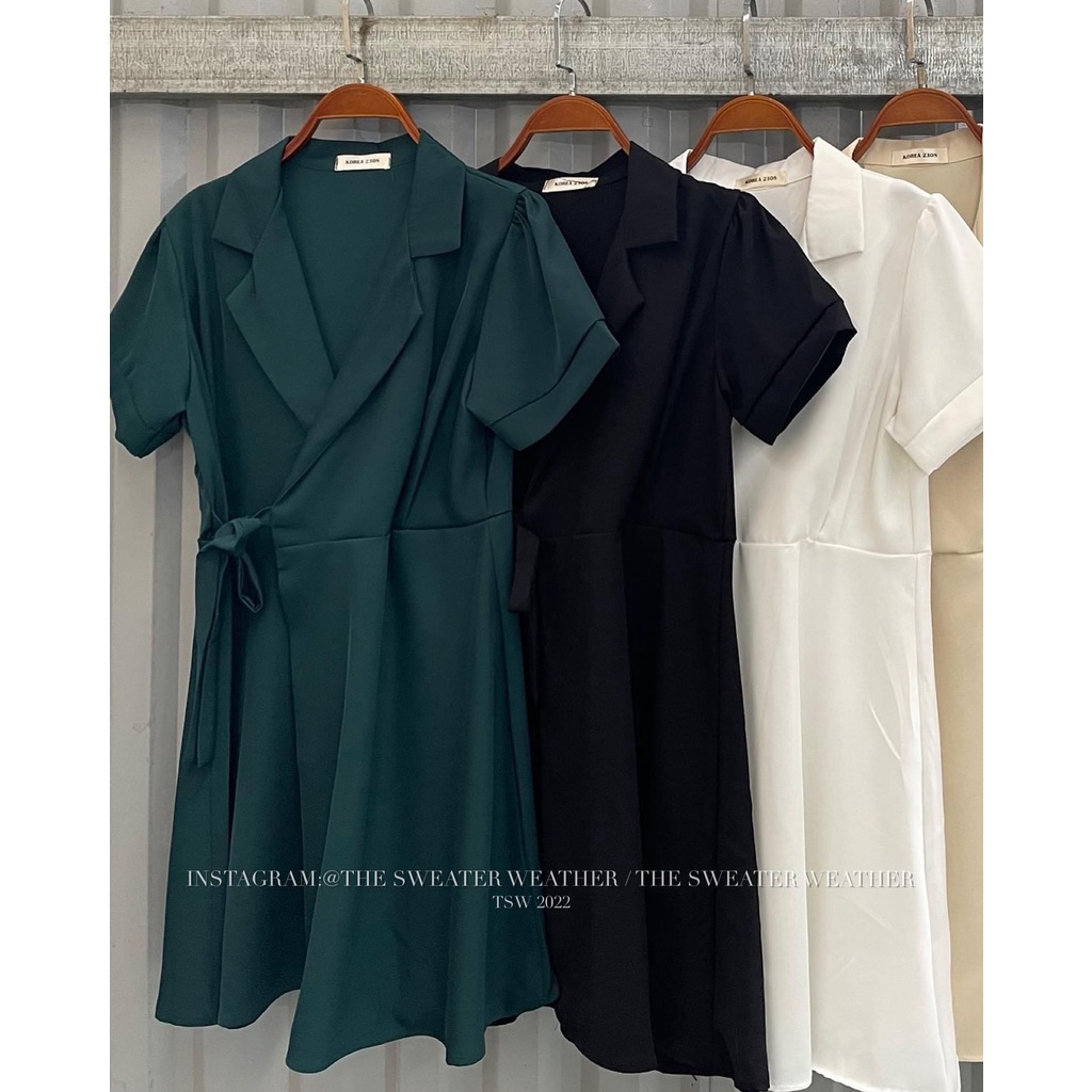 Váy sơ mi cổ vest voan trượt dày dặn thắt nơ V013 Celyn.clothes