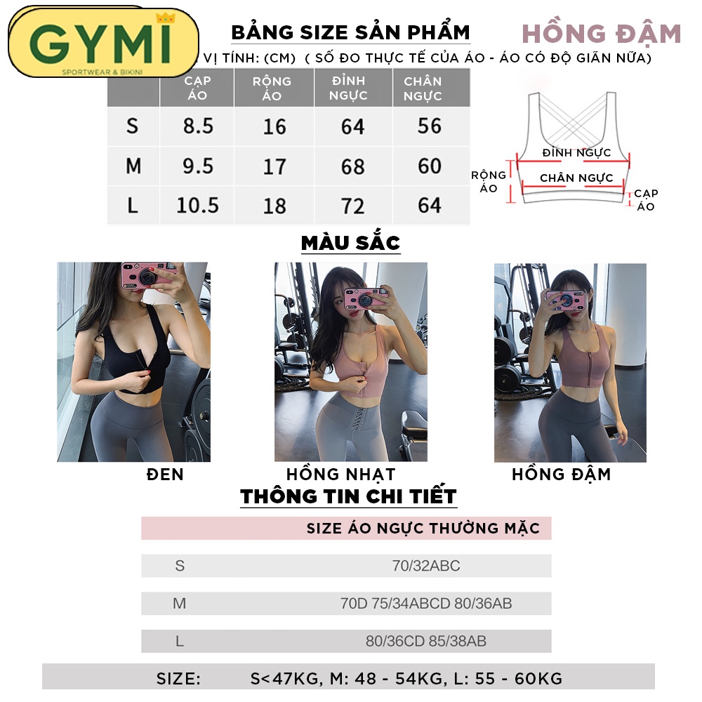 Áo bra tập gym yoga nữ khoá kéo trước Misshine AL14 dáng thể thao chất dệt co giãn nâng đỡ ngực GYMI